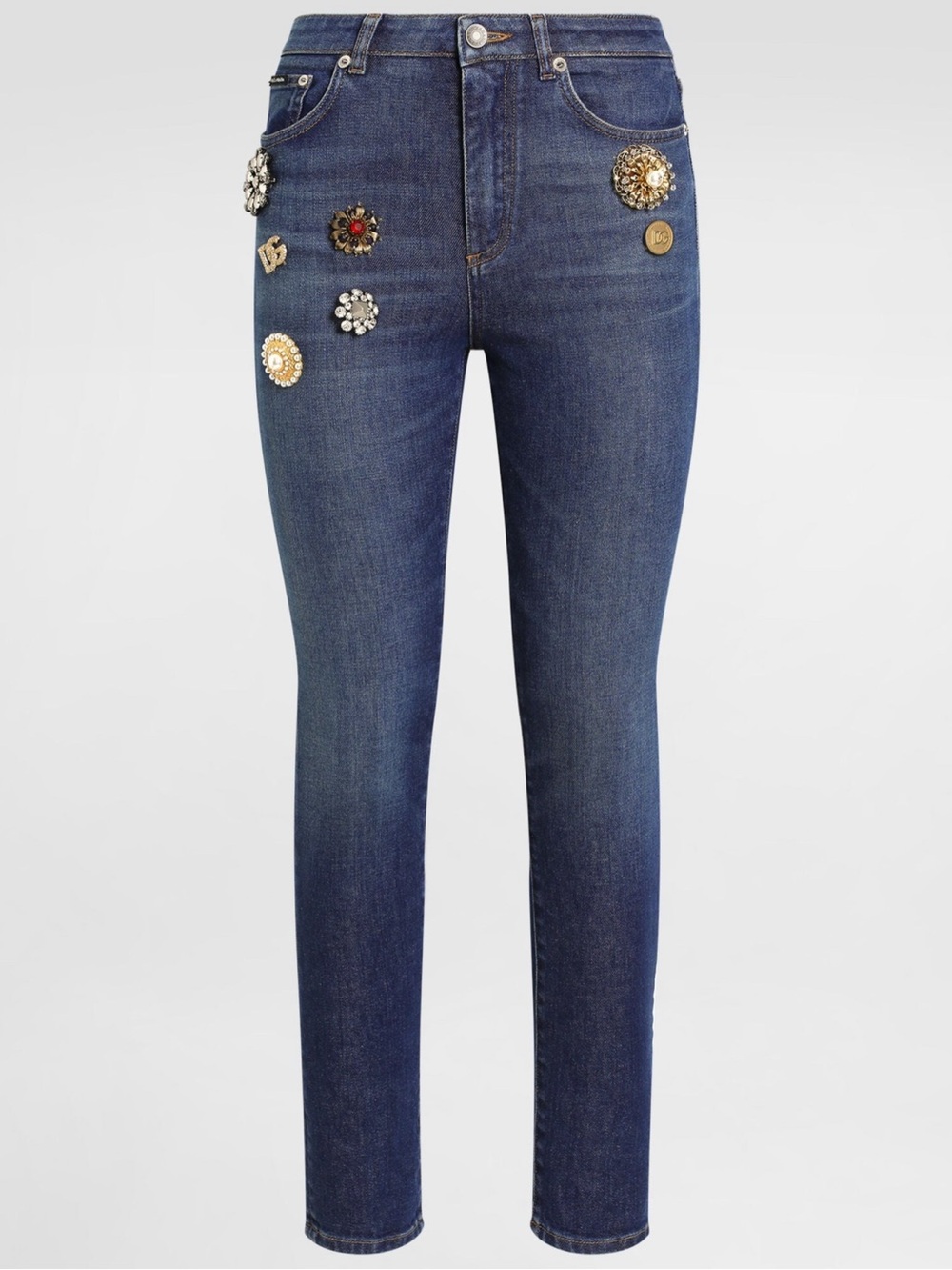 Dolce & Gabbana Dark Blue Skinny Jeans with Decorative Brooches